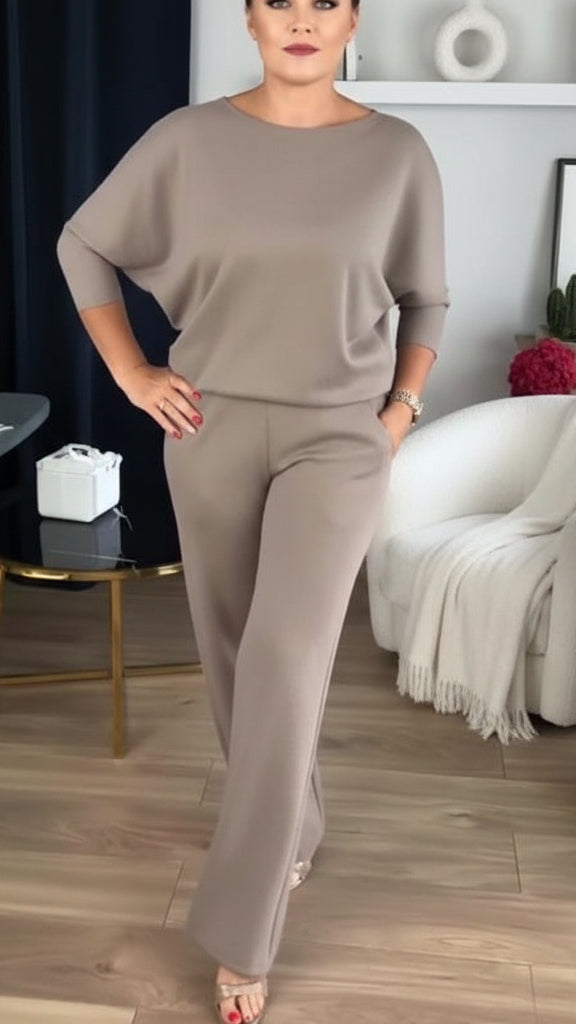 סט אלגנטי בת 3 חלקים: קרדיגן ארוך, טופ ומכנסיים