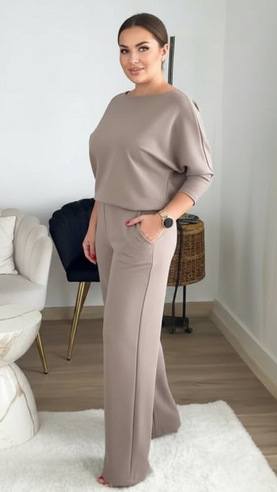 סט אלגנטי בת 3 חלקים: קרדיגן ארוך, טופ ומכנסיים