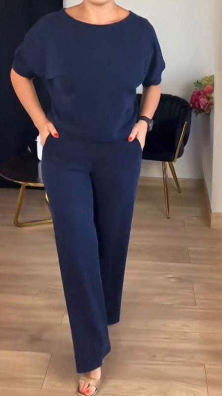 סט אלגנטי בת 3 חלקים: קרדיגן ארוך, טופ ומכנסיים